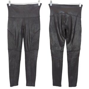 Spanx Faux Leather Moto Black Leggings Size Large Edgy‎ Pull on
